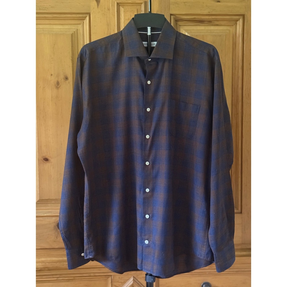 Peter Millar Carr Cotton Sport Shirt Men's Large Navy Rust Plaid 100% Cotton